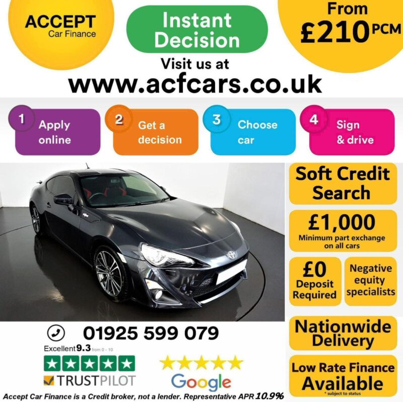 2014 GREY TOYOTA GT86 2.0 D-4S PETROL 2DR COUPE CAR FINANCE FR £210 PCM Image